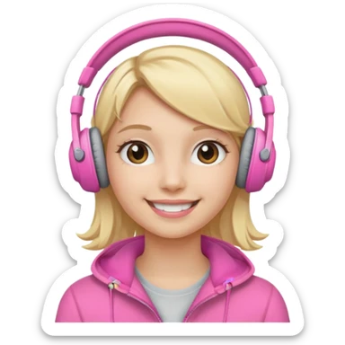 Blonde smiling girl with pink headphones on sticker