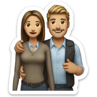 two people, a man and a woman between them is a phone  sticker