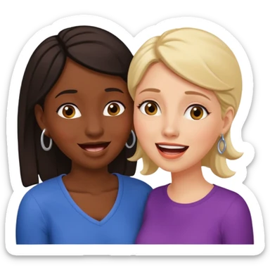 Devious cheerful white woman whispers in surprised embarrassed black woman's ear. sticker