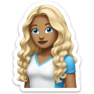 Tanned girl. Long, wavy and blonde hair. Blue eyes. sticker