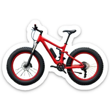 An icon featuring a mountain bike with wide tires, positioned on a forest trail or rocky mountain road. The background shows dense trees, steep slopes, and distant peaks under a clear blue sky. Transparent background highlights the thrill and rugged beauty of mountain biking. sticker