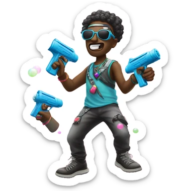 Raver with bubble guns in each hand shooting into the sky sticker