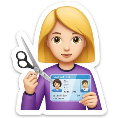 Scissors cutting an ID card in 2 halfs.hyper realistic sticker