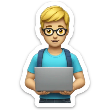 3d Animated boy with laptop website designing sticker