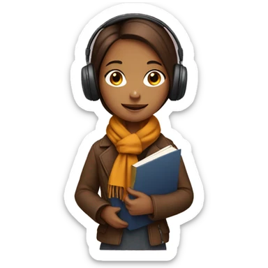girl with brown scarf and headphones holding a book and wearing autumn clothes  sticker