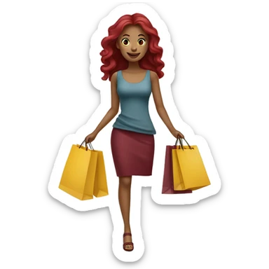 Long Burgundy haired girl, shopaholic, carrying a lot of shopping bags sticker