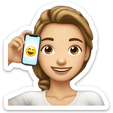 una chica blanca de 17 años haciéndose un selfie con el móvil y sonriendo sticker