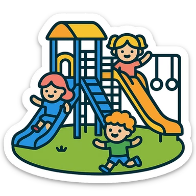 Add a cute wig to the children playing in the playground emoji, keep the background transparent. sticker