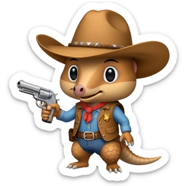 Cowboy armadillo with a pistol sticker