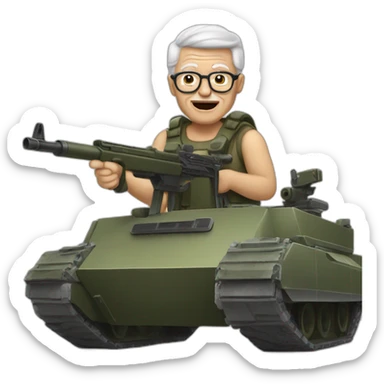Granddad in a tank with a machine gun sticker
