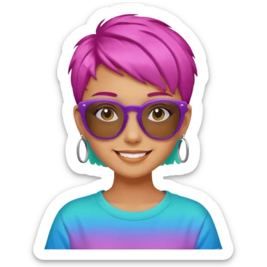 stylish teen girl wearing shades and dyed colorful short hair, stylish outfit sticker