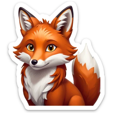 Cinematic Noble Fox Portrait Emoji, Poised and regal, with a lithe, agile build and a lush, fiery red Fur accented by white markings on the chest and tip of the tail, deep-set soulful amber eyes, Simplified yet sharp and sophisticated features, highly detailed, glowing with a warm, dignified glow, high shine, intelligent and cunning, stylized with an air of wild elegance, focused and attentive, soft glowing outline, capturing the essence of a watchful and confident forest wanderer, so majestic it feels as though it could dash out of the screen with effortless authority! sticker