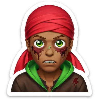Red durag, men zombie with brown hair color and green eye color, with dark vampire clothes sticker