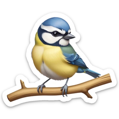 small blue tit bird with yellow chest perched on branch sticker