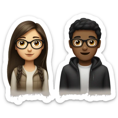 Girl with brown hair, glasses and a boy with black hair without glasses sticker