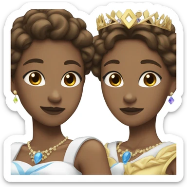 two lesbian queens in anime style with brown hair, one has black tiara and the other has blue tiara sticker