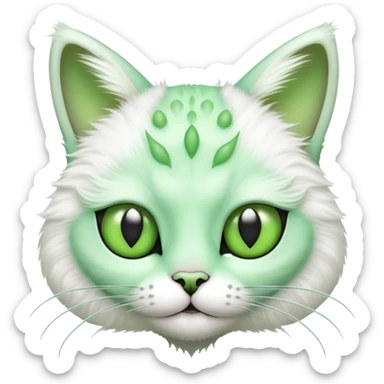 Green cat with alien antennae and alien eyes, cute sticker