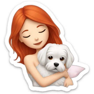 Red-haired girl with sleep Maltese dog sticker