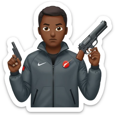 Black guy in nike tech pointing a gun sticker