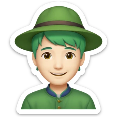 chinese man green haired and hat sticker