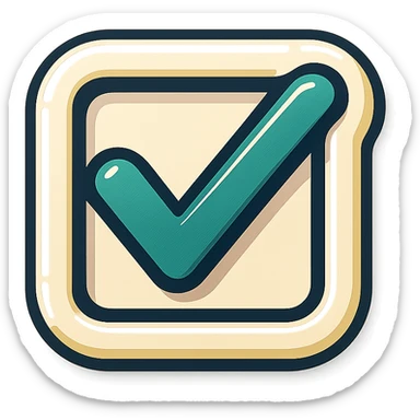 checkbox with a check mark, retro sticker style, black outline, no solid fill, light shadow, transparent background sticker