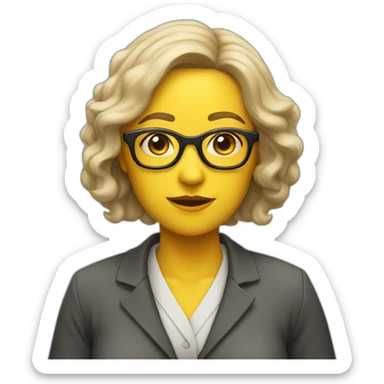 smart woman with glasses, dressed as a university professor, with yellow neutral skin sticker