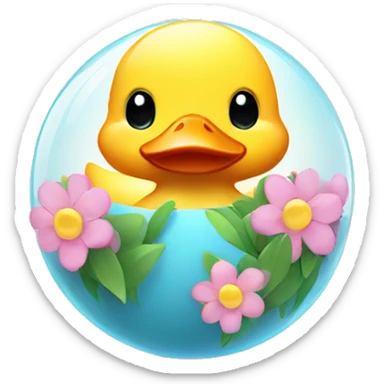 Kawaii colorful baby duck in a flower globe sticker