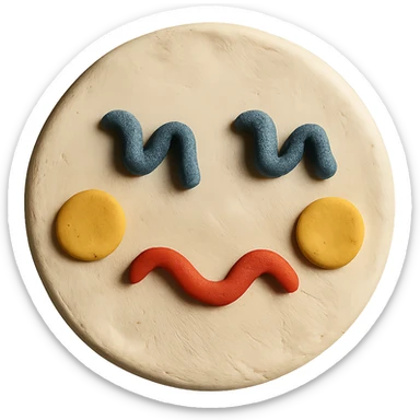white circle face with squiggle lines for eyes and a mouth sticker