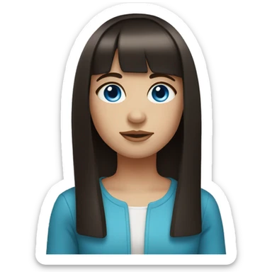 girl with straight dark brown hair, thick bangs, blue eyes sticker