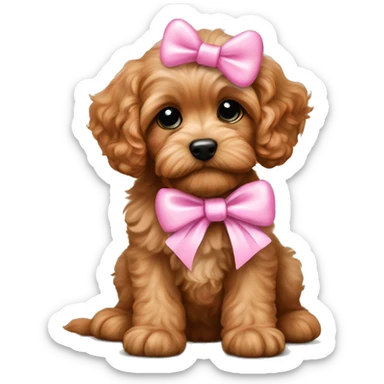 adorable cavapoo puppy with pink bow sticker