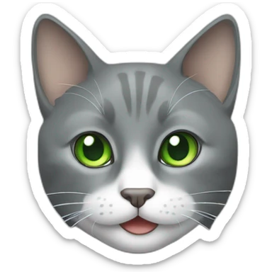 Gray cat with white mouth and white nose and green eyes sticker