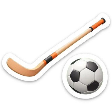 A field hockey stick and ball on a vibrant green grass field, with goalposts and clear field markings in the background. The scene emphasizes the bright, lush grass, highlighting the fast-paced and strategic nature of hockey on a well-maintained pitch. sticker
