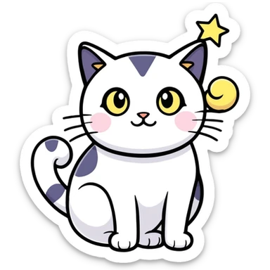 starry-eyed cat, cartoonish sticker style sticker