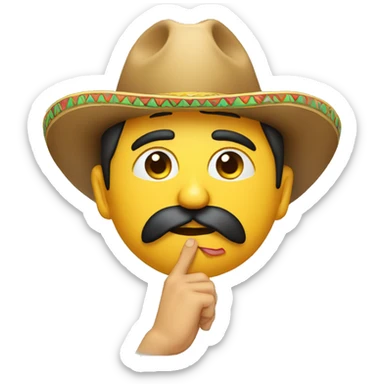 Persian man with dark mustache crying, sombrero  leaning forward hand raised and waving . sticker