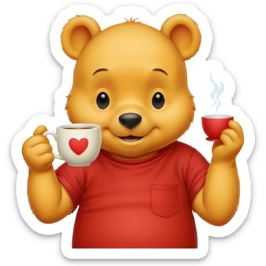 Winnie the Pooh drinking tea sticker