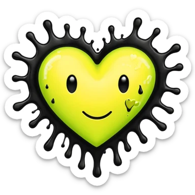 A neon yellow heart with black splashes and The text UVP in the heart sticker