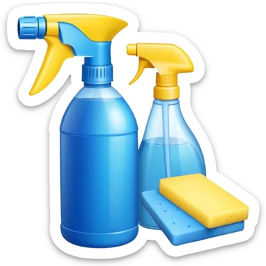cleaning supplies with spray bottle and sponge sticker