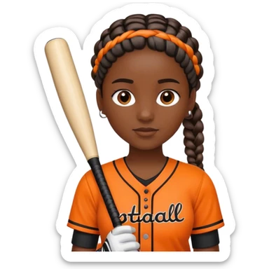 Softball braided hair black and orange kit sticker
