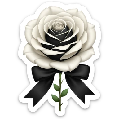 a white rose tied with a black velvet ribbon sticker