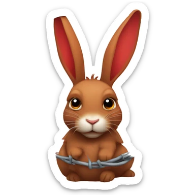 Red horned bunny with a barbed wire halo sticker