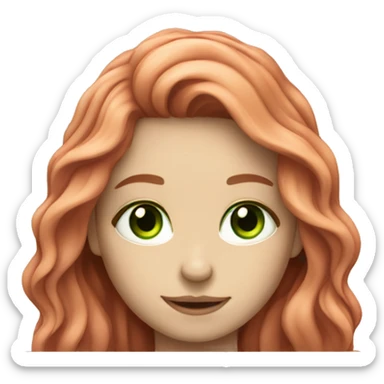 white pale red wavy long hair girl with bright green eyes with laptop sticker