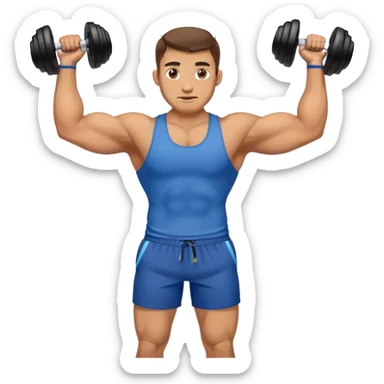 buff man with blue shorts holding kettlebell sticker