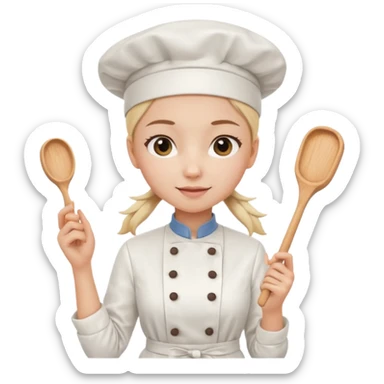 Young female pastry chef - single ponytail, apron, wearing a white hat, holding a rolling pin sticker