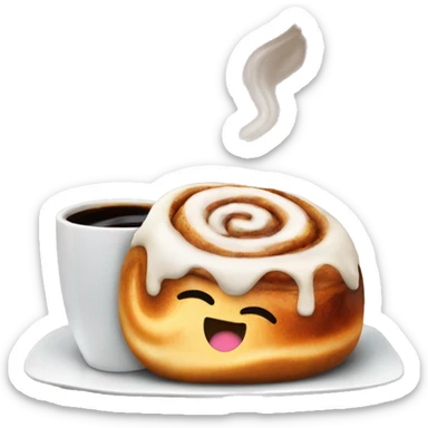Cinnamon Roll next to coffee sticker