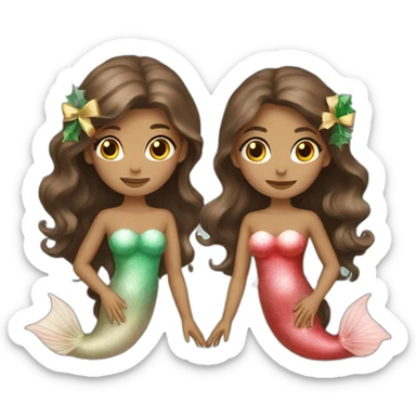 Two brown haired mermaids dressed for Christmas  sticker