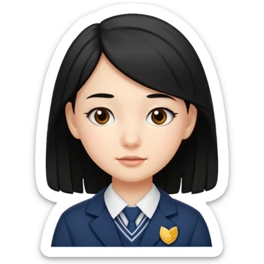 a middle school girl in a school uniform and black hair sticker