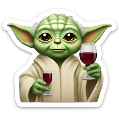 happy yoda holding a glass of red wine sticker