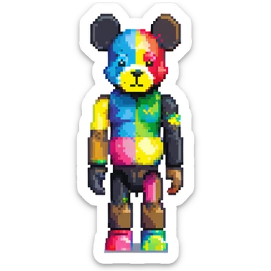 Pixel art KAWS Bearbrick figure with X eyes, blocky bear shape, vibrant colors sticker