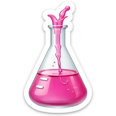 Miniatura de un frasco de laboratorio o un tubo de ensayo elegante con un líquido rosa vibrante, sobre una superficie de mármol. Iluminación de estudio. Estilo sofisticado sticker