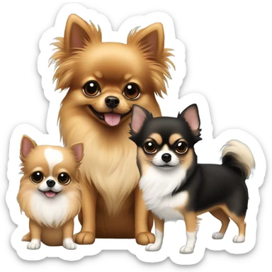 black/tan pomeranian best friends with 2 chihuhuas sticker